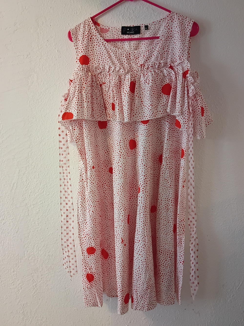Patrizia Luca Milano Red Polka Dot Cold Shoulder Ruffle Dress XL